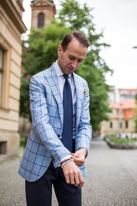 Light blue outlet checkered blazer